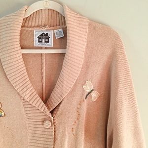 Vintage Storybook Knits Butterfly Dragonfly Tie Cardigan Medium Embroidered